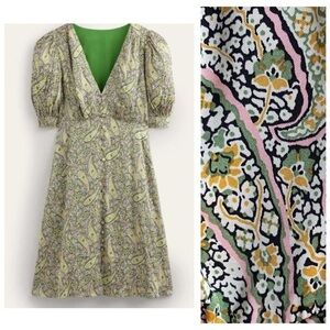Boden Green Paisley Satin Tea Dress 10L